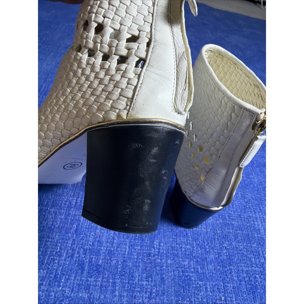 CHANEL Braided Lambskin Ankle Boots Cap Toe Buckle Logo EU 38 1/2 - Picture 8 of 10